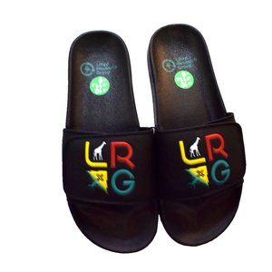 Lifted Research Group LRG Mens Stacked Rasta Logo Black Slides Sandals New 10